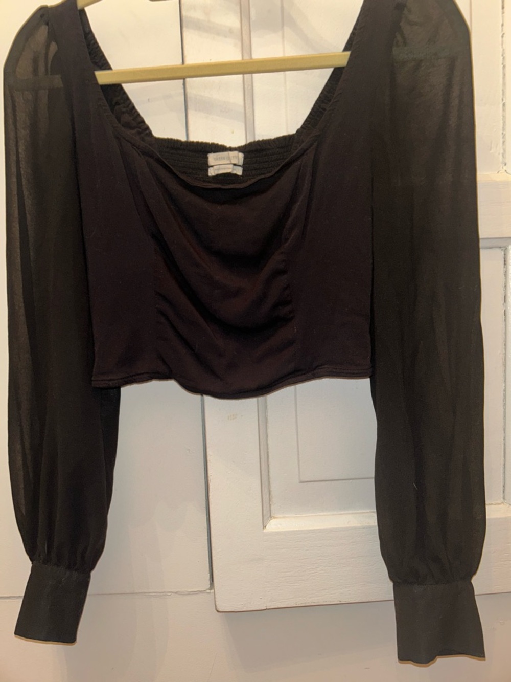 Urban Outfitters Black Sheer Puff-Sleeve Cropped Top